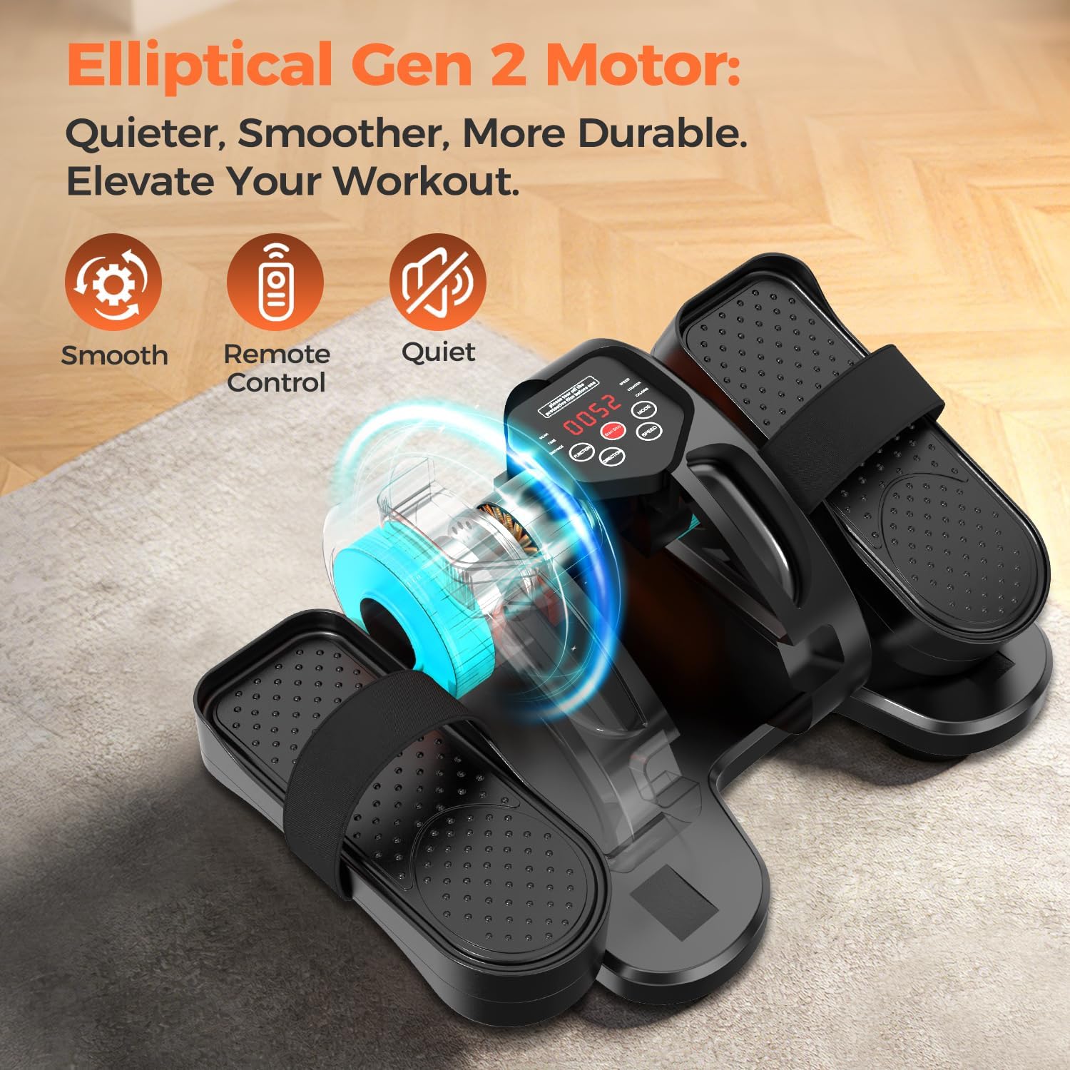 ESL Under Desk Elliptical - Portable Leg Exerciser with Pedal Strap for Seniors, Compact Seated Elliptical with Remote Control, LCD Display Electric Elliptical