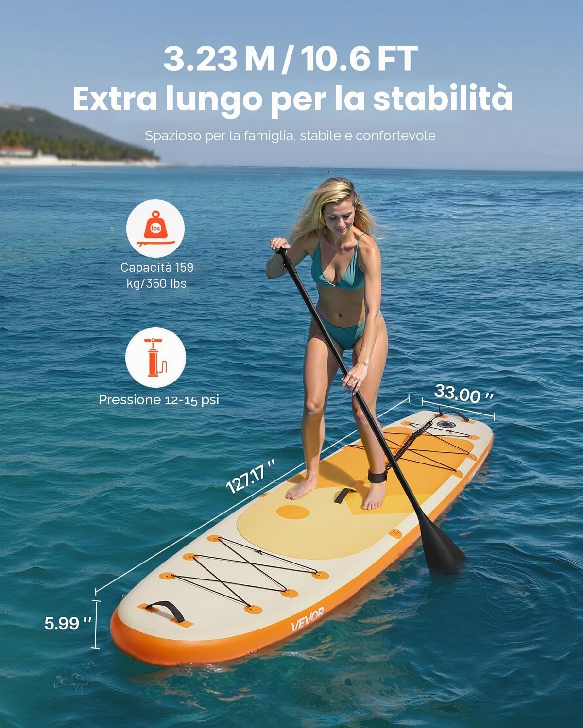 VEVOR Tavola da Paddle SUP 323 x 83,8 x 15,2 cm Ultraleggera con Accessori
