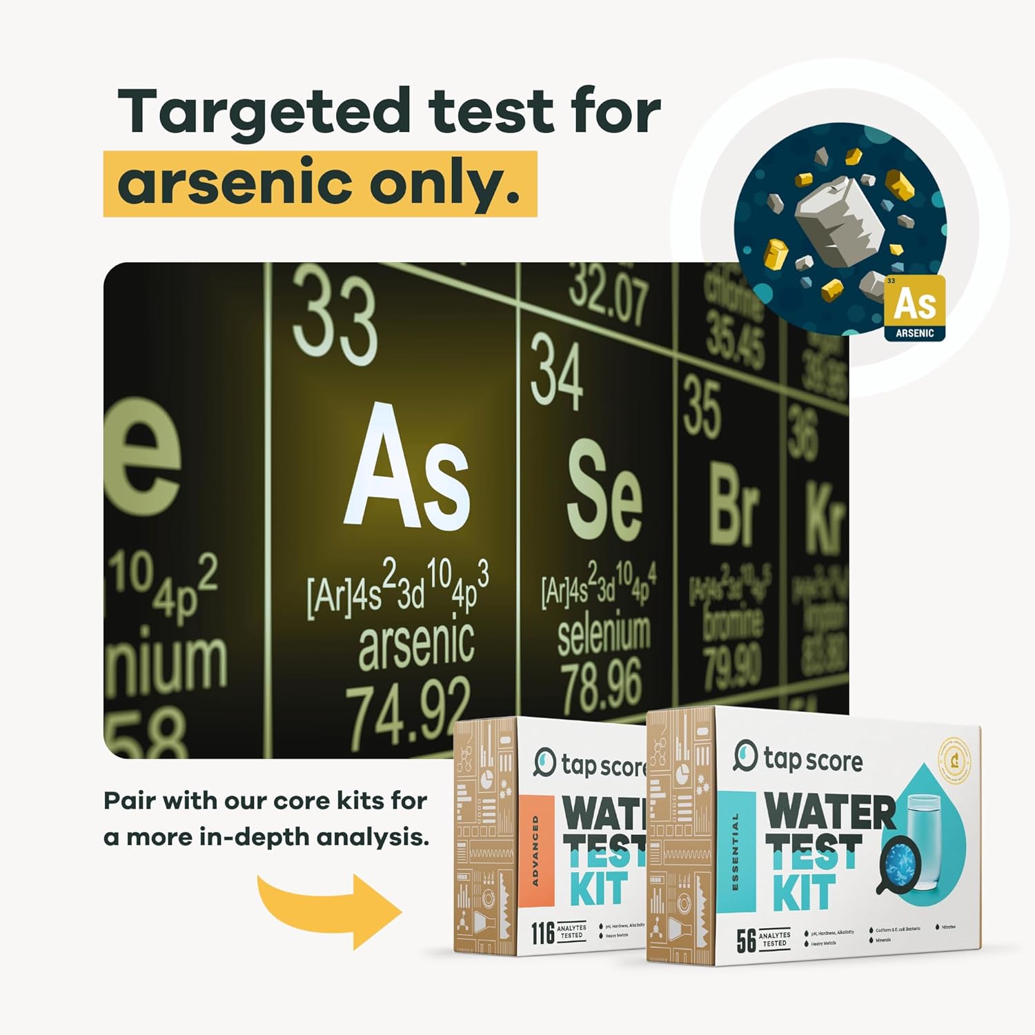 Tap Score Total Arsenic in Water Test Kit | Specialized EPA Certified Drinking Water Labs | #1 Best Home Water Test 2021-24 NYT Wirecutter | 100% Unbiased