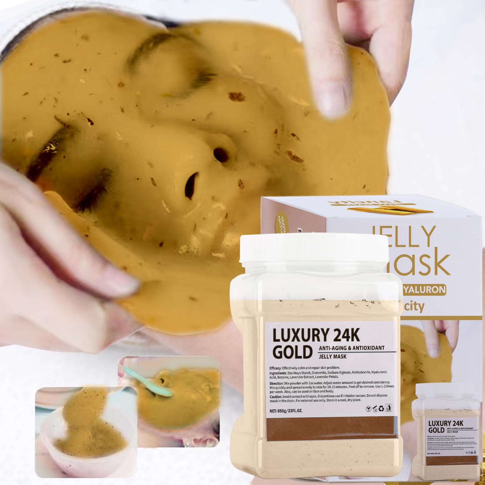 Lancity Jelly Mask Powder for Face Mask Skin Care, Natural Gel Facial Masks, Professional Peel Off hydrojelly Mask, Moisturizing & Hydrating for Wrinkles & Acne 23 Fl Oz (24K Gold)