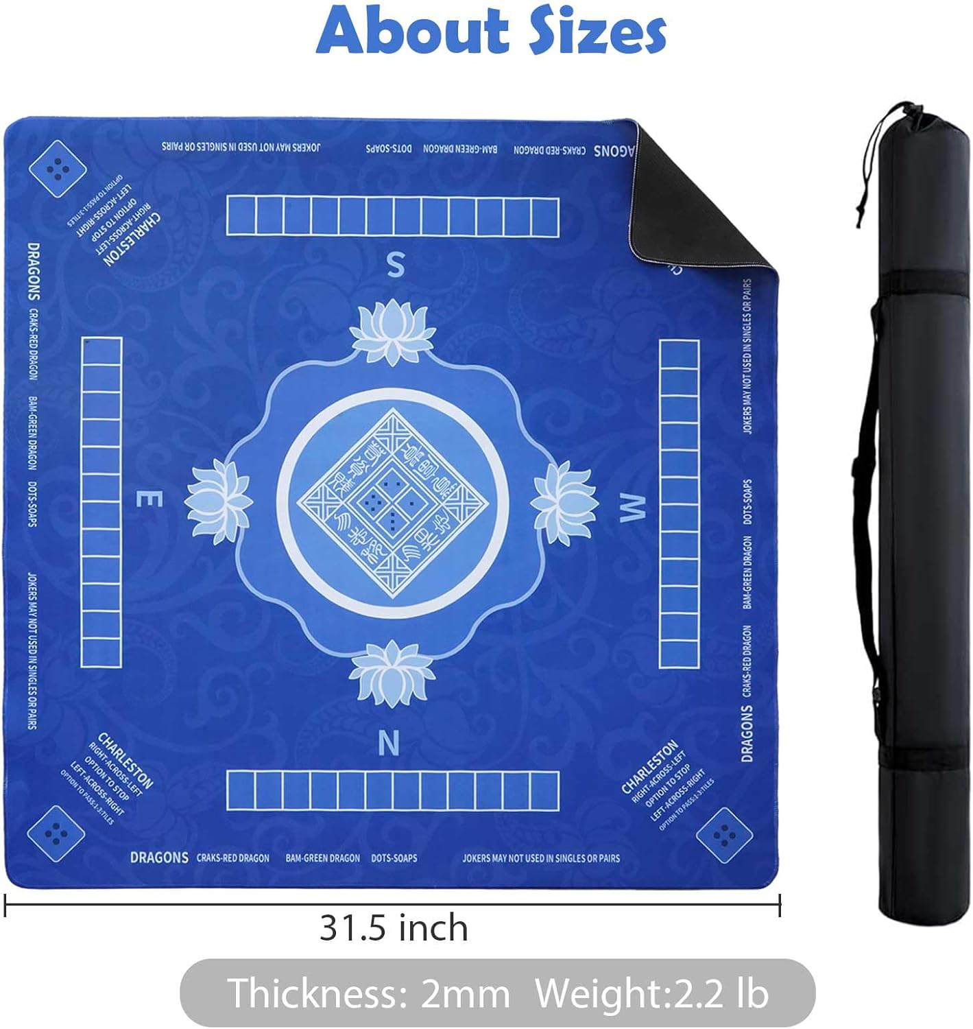 Mahjong Mat, 31.5" x 31.5" Mahjong Mat for Table with Rules, Waterproof Surface Mah Jongg Mats, Anti Slip & Noise Reduction Gaming Mat for Poker/Cards/Board Games/Tile Games, Mahjong Tablecloth