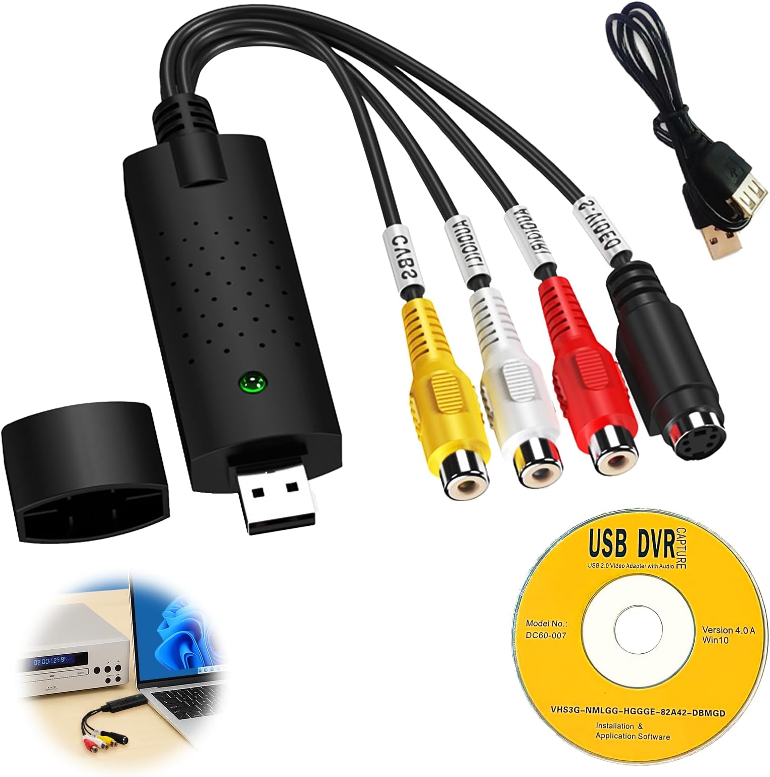 Digital VHS Converter,USB 2.0 Video Capture Card, For PC,Television,Cassette Player,Camcorder