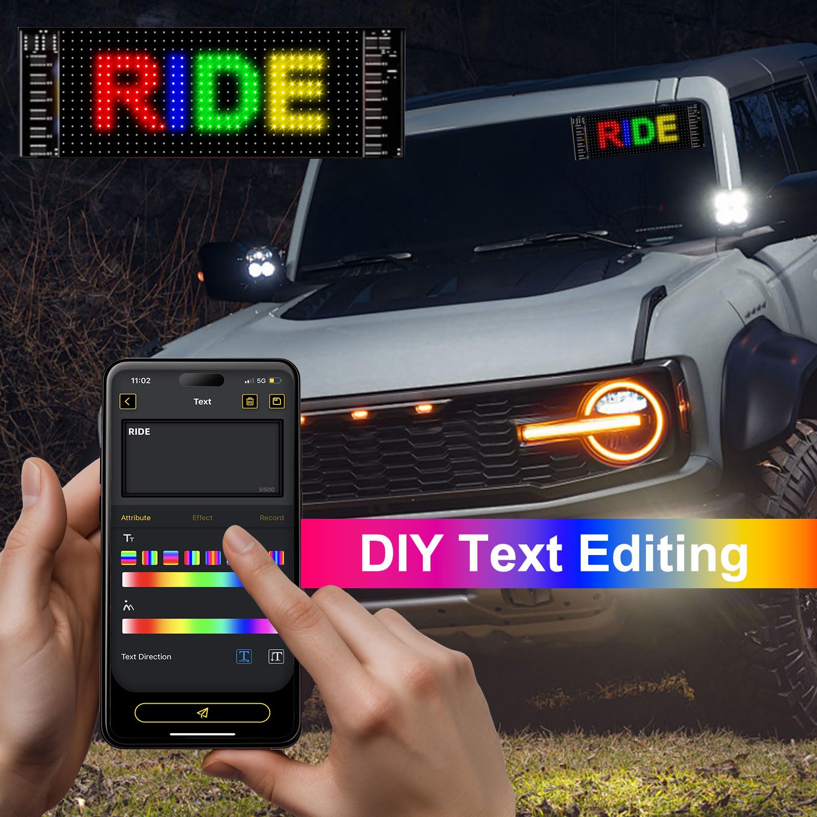 Car Led Panel Sign Car Led Programmable LED Car Sign - 6.7x2.8 Inch Flexible Matrix Panel ...