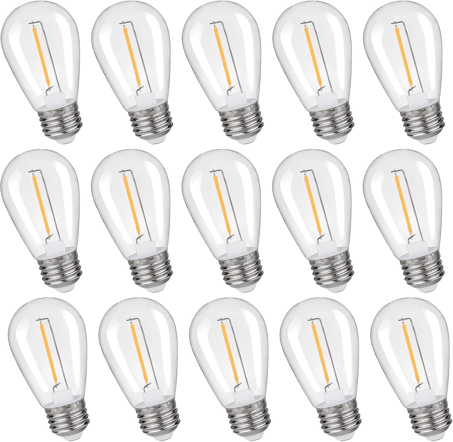 KLY 15-Pack LED String Light Bulbs, Plastic Shatterproof S14 Replacement Edison Bulbs, 1W Equivalent to 10W LED Bulb, Warm White 2200K E26 Base