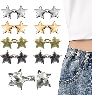 8 Set Pant Waist Tightener Star Buttons Pins for Loose Jeans Reusable Waist Cincher Clip Jean Waist Tightener for Clothing Dresses Skirts No Sewing Decoration Accessories