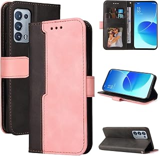 MDYH YXCY TTJKK para OPPO Reno6 Pro 5G / Reno6 Pro+ 5G Business Stitching-Color Horizontal Flip Funda de Cuero PU con Soporte y Ranuras para Tarjetas y Marco de Fotos y cordón (Color : Rosado)