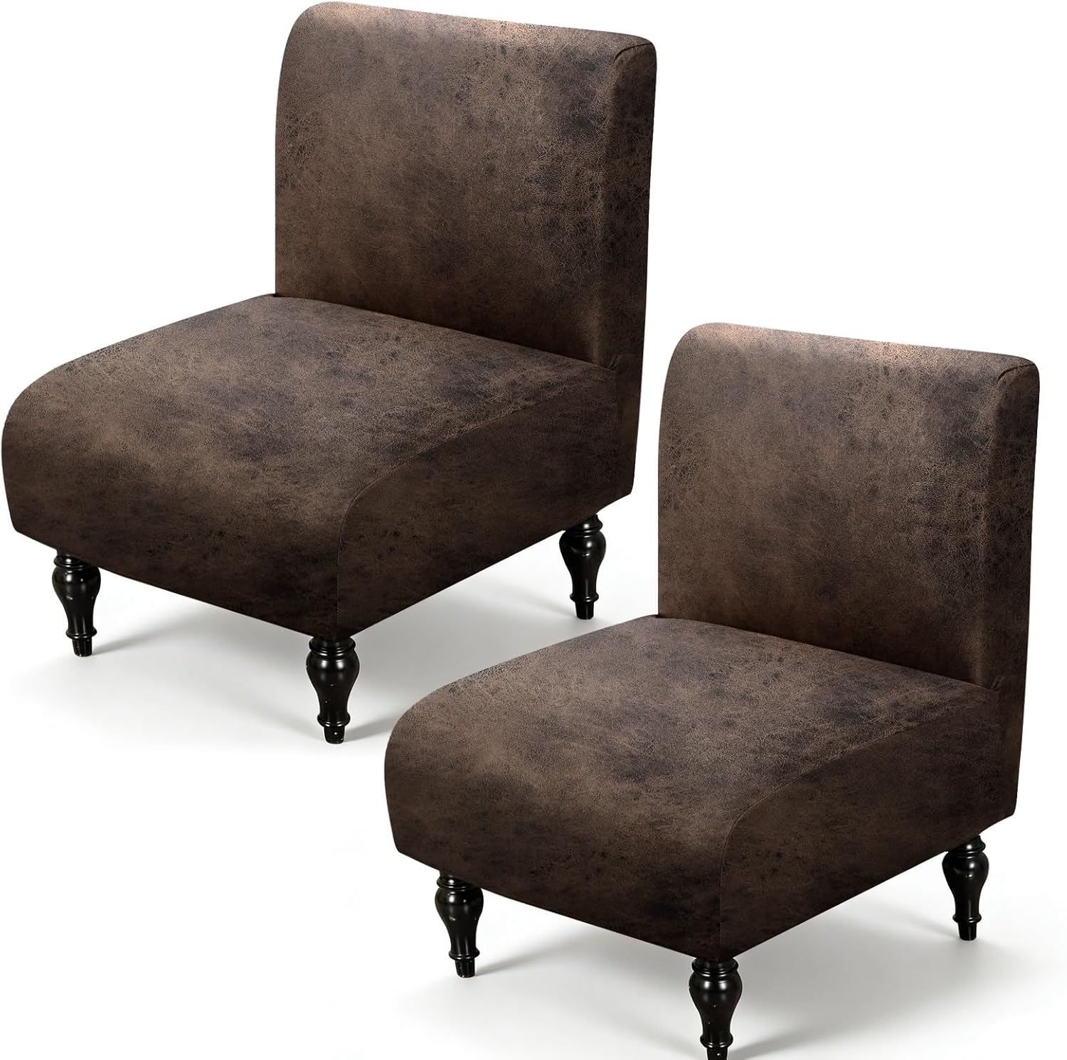 ANARACHON Armless Accent Chair Cover Slipcover,Faux Leather Armless Slipper Chair Cover,Removable Washable Non-Slip Furniture Protector for Living Dining Room Hotel Home Chair Decor(2pcs, 02Brown)