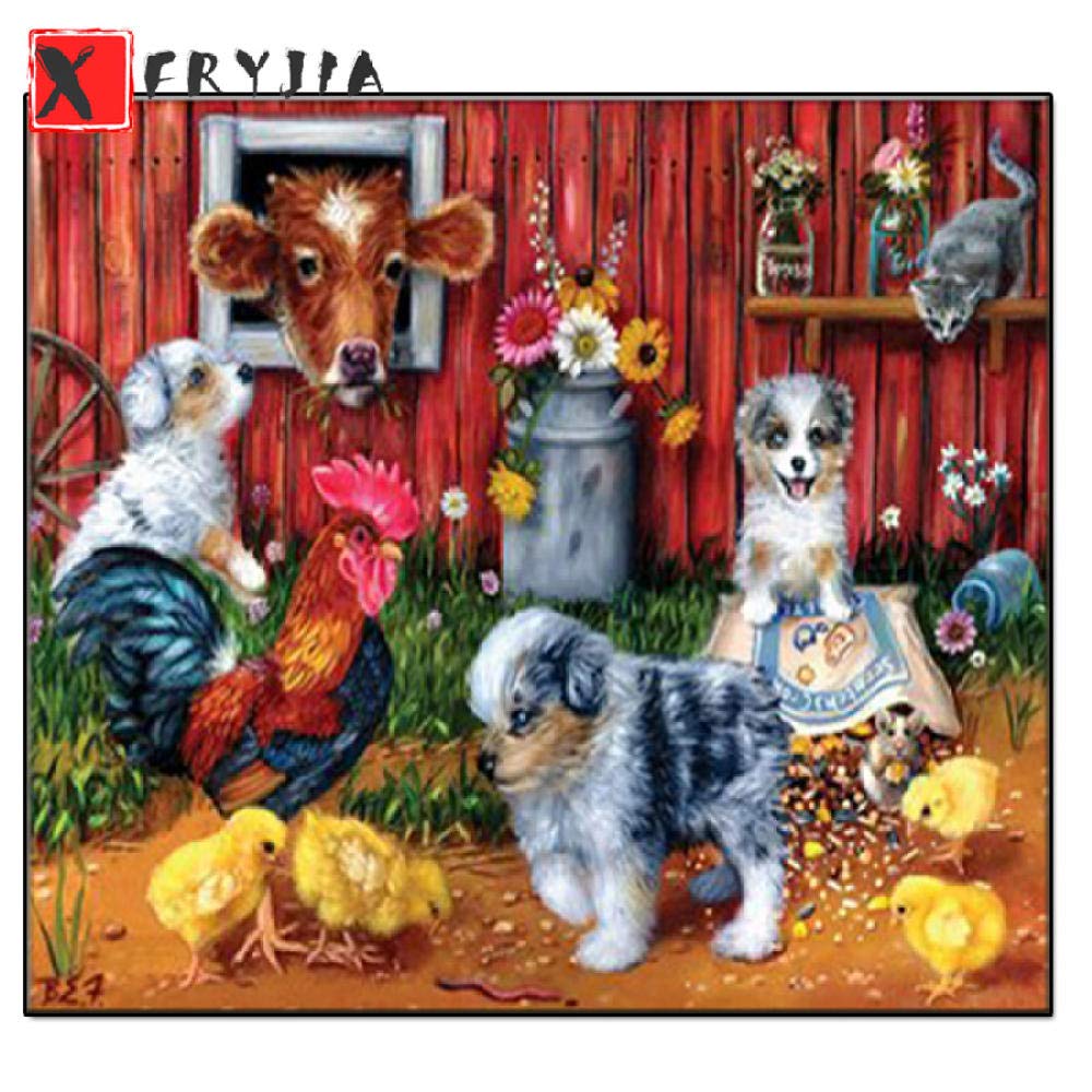 Kit broderie diamant paysage de ferme cadeau créatif mosaïque carrée animaux 40x50