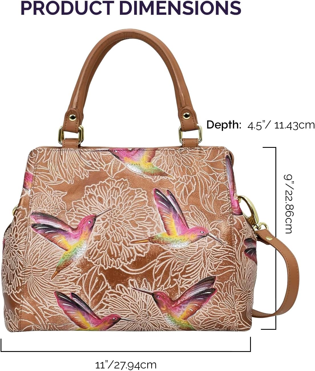 Anuschka Women’s Leather Satchel – Hand-Painted Genuine Leather Handbag with Detachable Strap for Everyday Use - 690, Satchel