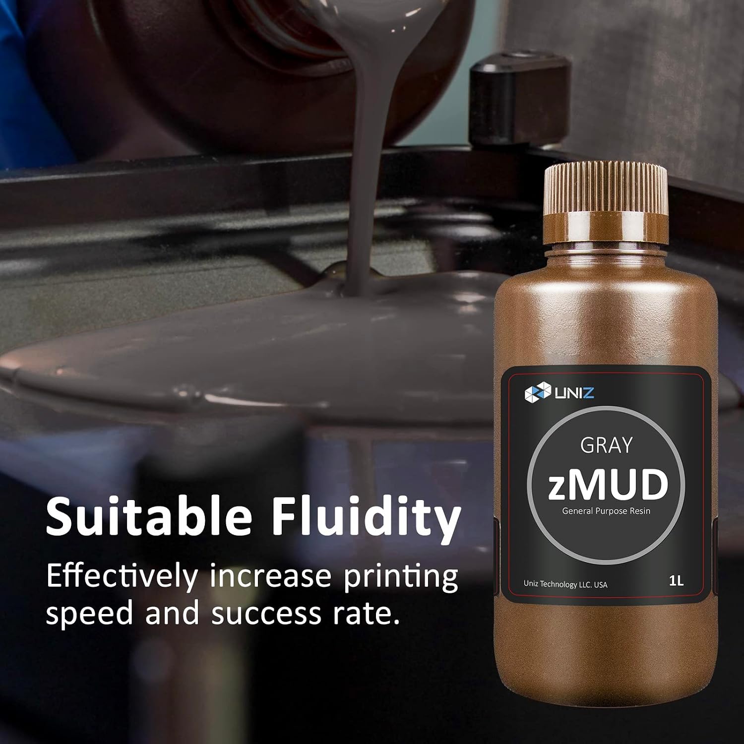 UNIZ zMUD 3D Printer Resin,High Precision Low Odor & Shrinkage UV Resin,405nm Standard Photopolymer Rapid Printing Resin for LCD/DLP, Easy to Print Anime, Handicraft,Architectural Models(Grey 1kg)
