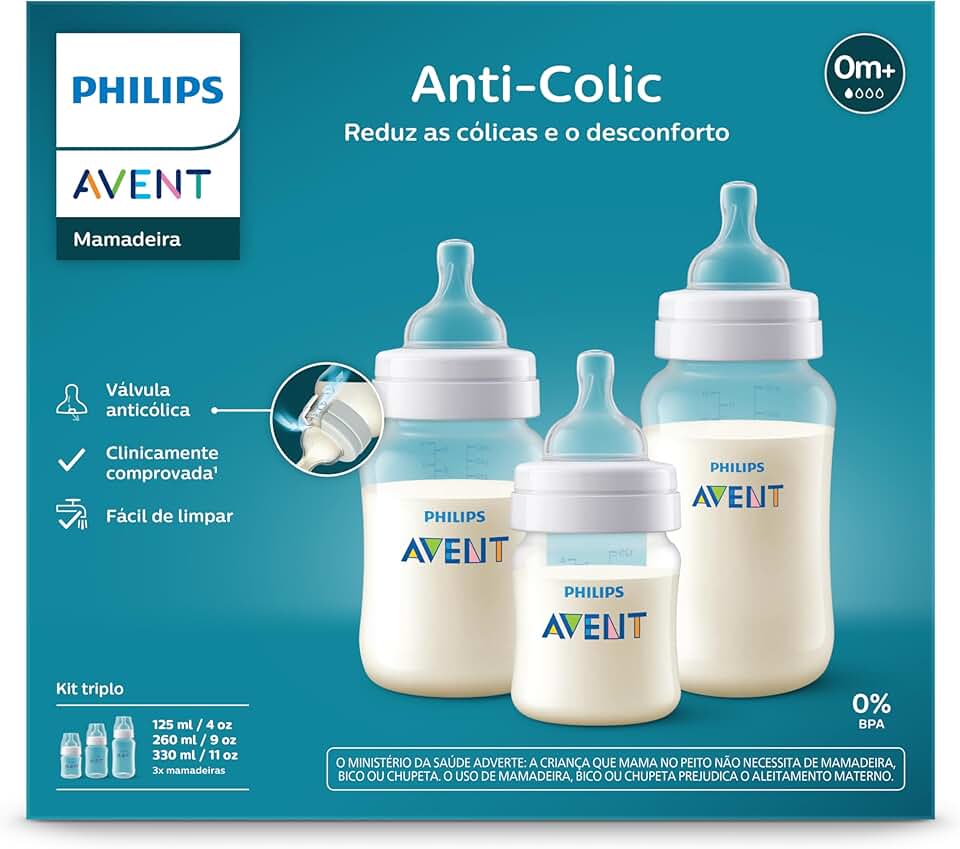 Kit Triplo Mamadeira Anti-Colic Philips Avent 125ml + 260ml + 330ml SCY119/18 Transparente