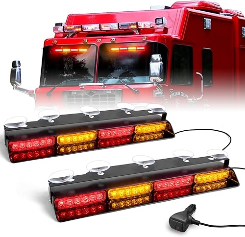 Miniatura 92 de HLauto Luces estroboscópicas de emergencia 6Z4J: luces de seguridad blancas rojas de 2 x 16.8 pulgadas, 48 luces LED intermitentes de advertencia