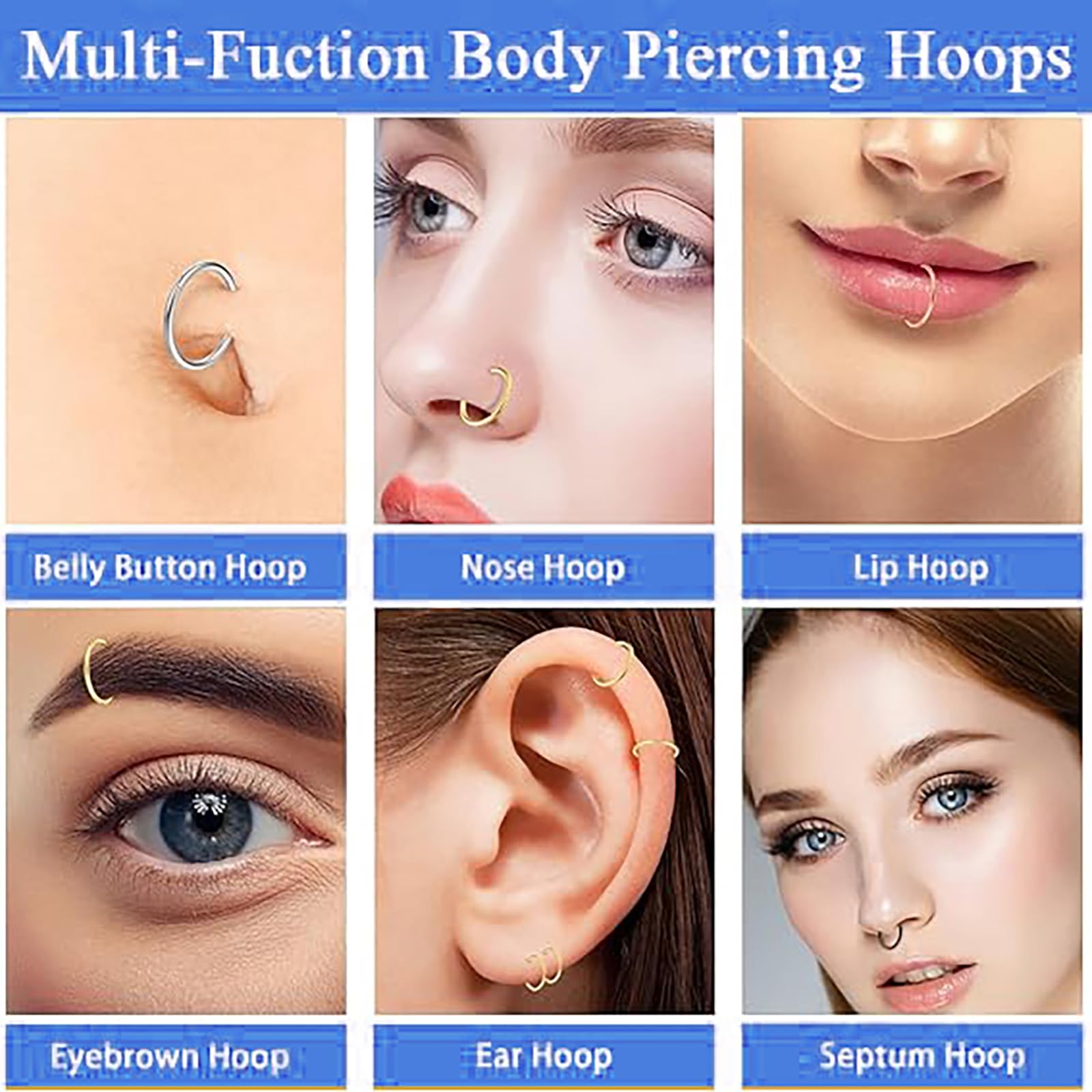 Milacolato Set 3 Paia Piercing Naso E Orecchini A Cerchio In Acciaio Inox 316L – Misure 6, 8, 10 Mm, Per Naso, Labbro, Cartilagine, Anelli Body Jewelry