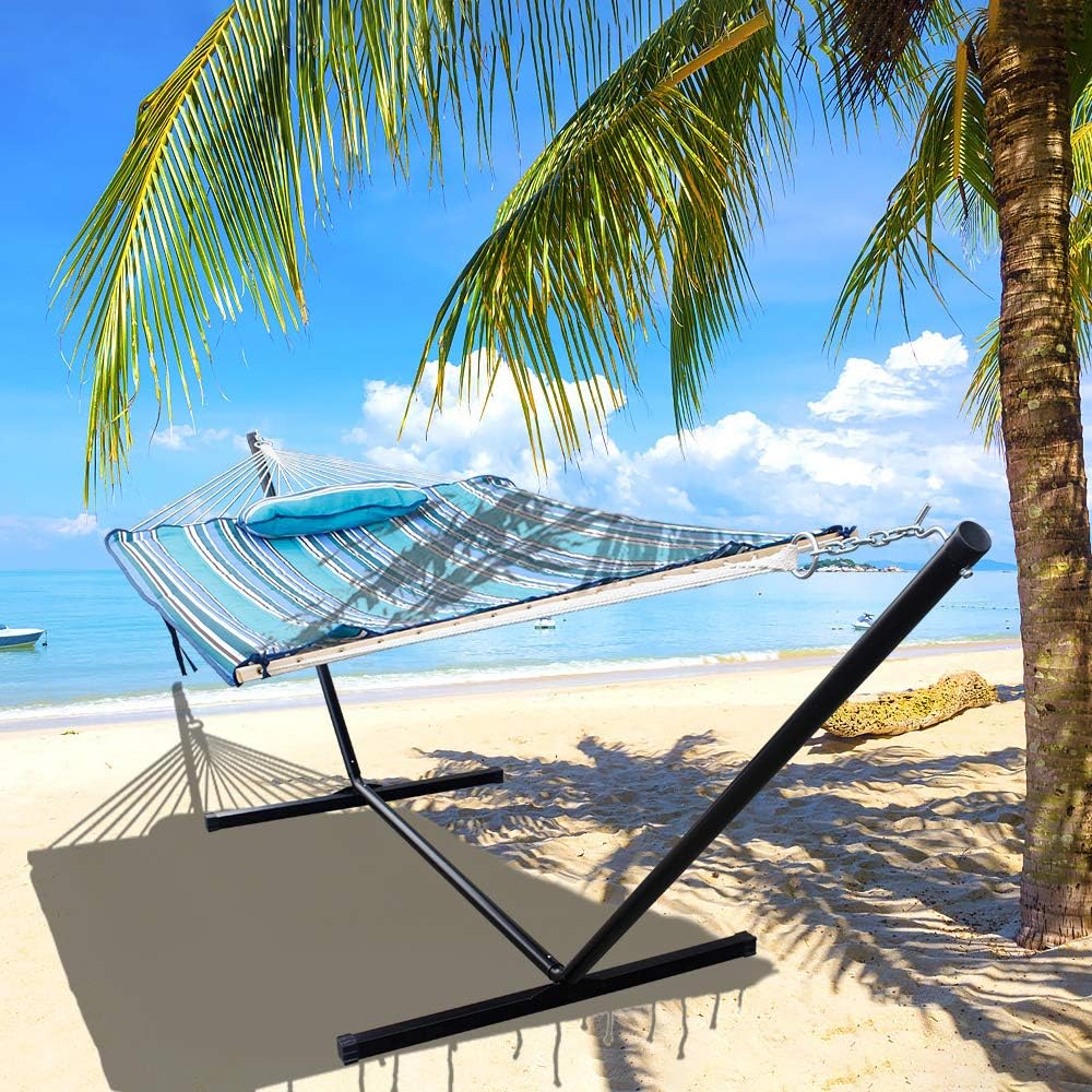 Durable Double Hammock with Stand Included, Max 475lbs Capacity, Easy to Assemble Portable Outdoor Hammock, Cerulean