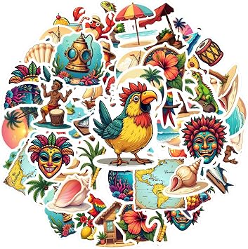 35 Pieces Tropical Beach Stickers, Waterproof Cartoon Beach Hut Animal Parasol Hawaii Stickers Self-Adesive Vinyl Decals for Laptop Water Bottle Decals 35, Style 1