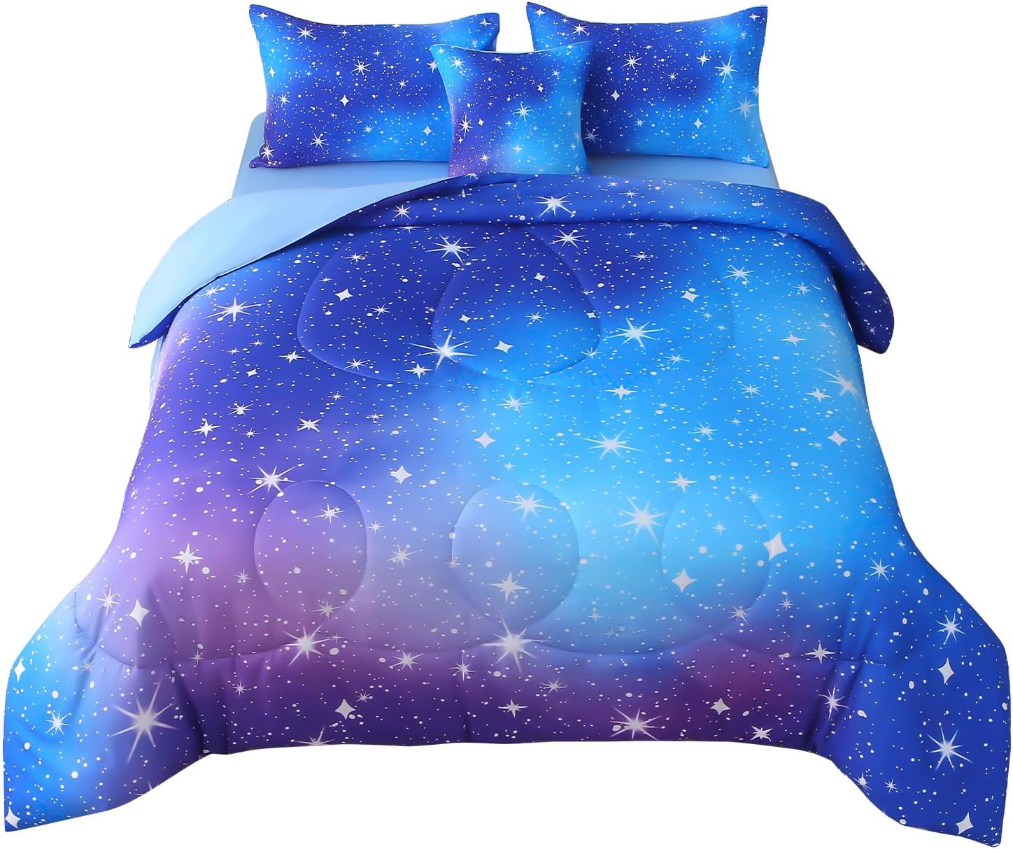 JQinHome Twin Ombre Blue Comforter Set, 6 Piece Bed in A Bag 3D Colorful Bedding Sets for Teen Girls (1 Comforter,2 Pillowcases,1 Flat Sheet,1 Fitted Sheet,1 Cushion Cover)(Star Blue) - Image 8