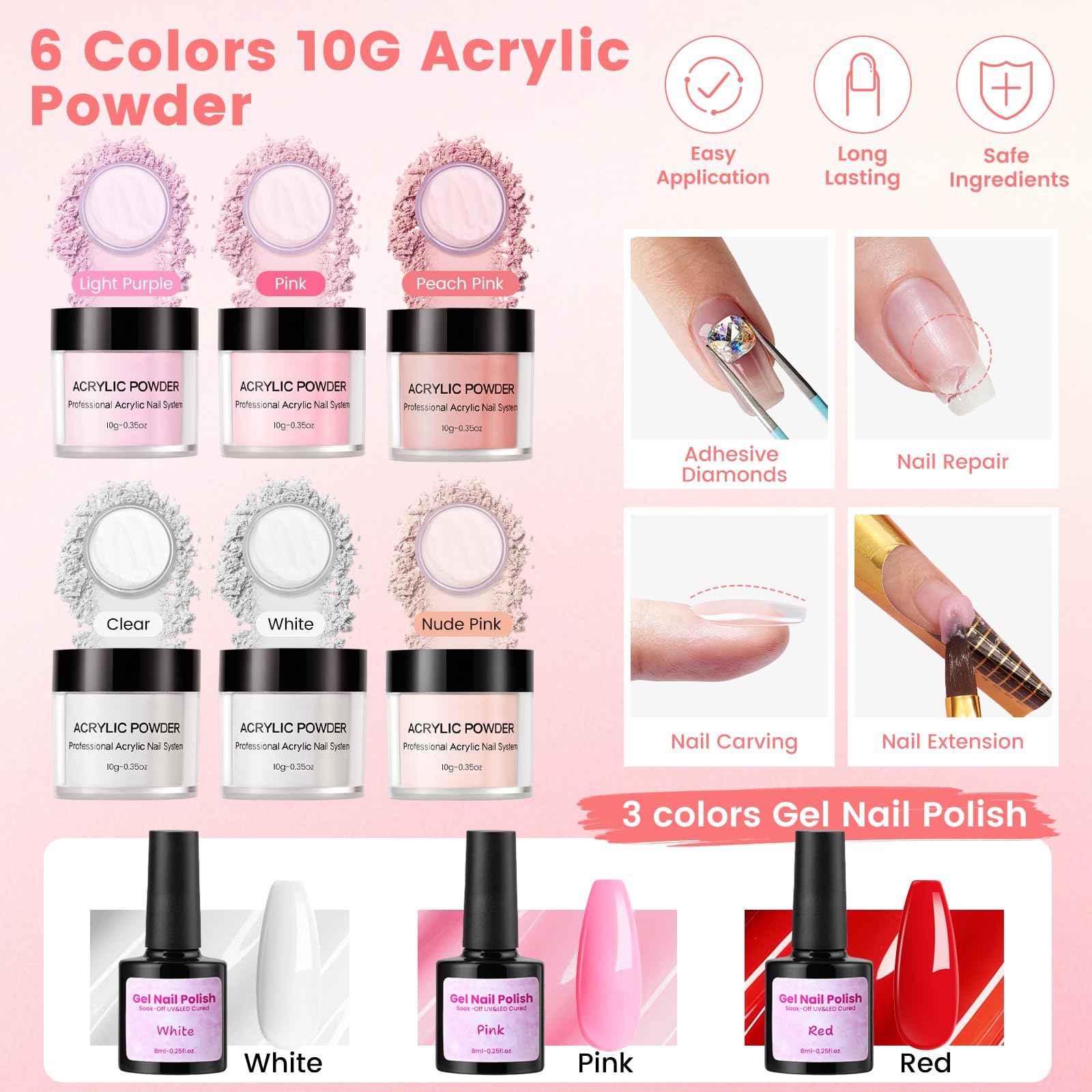 Deciniee Kit d’Ongles Acryliques Complet pour Débutants - Lampe UV, Perceuse à Ongles, Faux Ongles, Vernis Gel, Outil de Manucure, Décorations Nail Art dans un Sac Cadeau Rose - Idéal Cadeau Femme