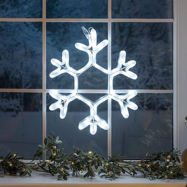 CHRISTOW Christmas Snowflake Window Light Energy Efficient White LED Silhouette Indoor Xmas Decoration (38cm)