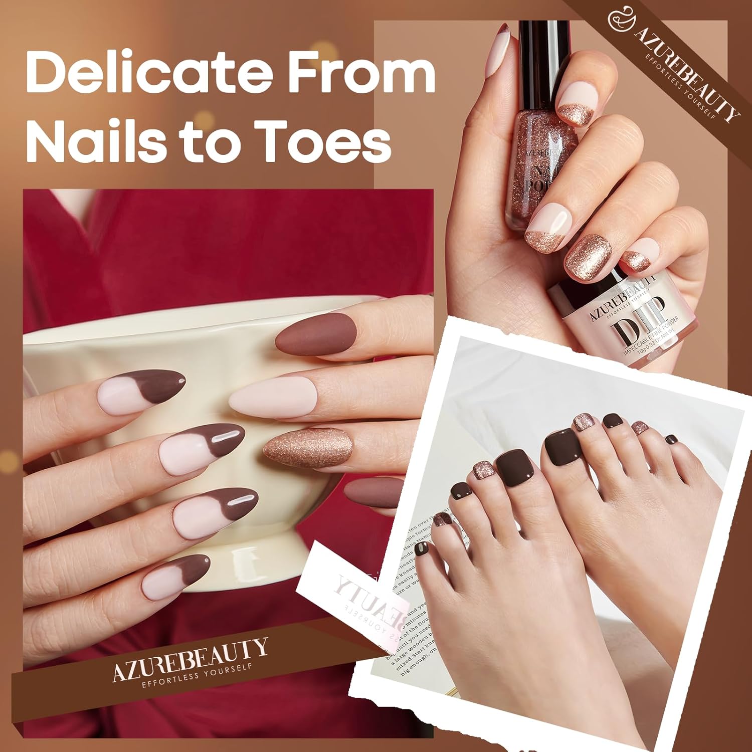 AZUREBEAUTY Nail Polish Set, Fall Winter Brown Glitter 4 Colors Nail Lacquer for Fragile Nail with High Shine Fast Dry Top Coat