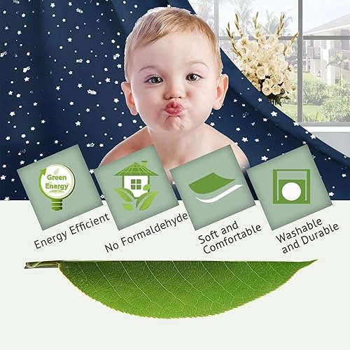 Miniatura 6 de H.VERSAILTEX Cortinas opacas con estrellas para habitación de niños y niñas, con bloqueo de luz completa, bonitas cortinas gruesas y suaves con
