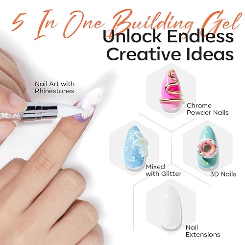 Miniatura 7 de modelones Gel para esculpir 3D, color blanco lechoso, gel duro para moldeo de uñas y extensiones para polvo cromado, esmalte de purpurina para uñas