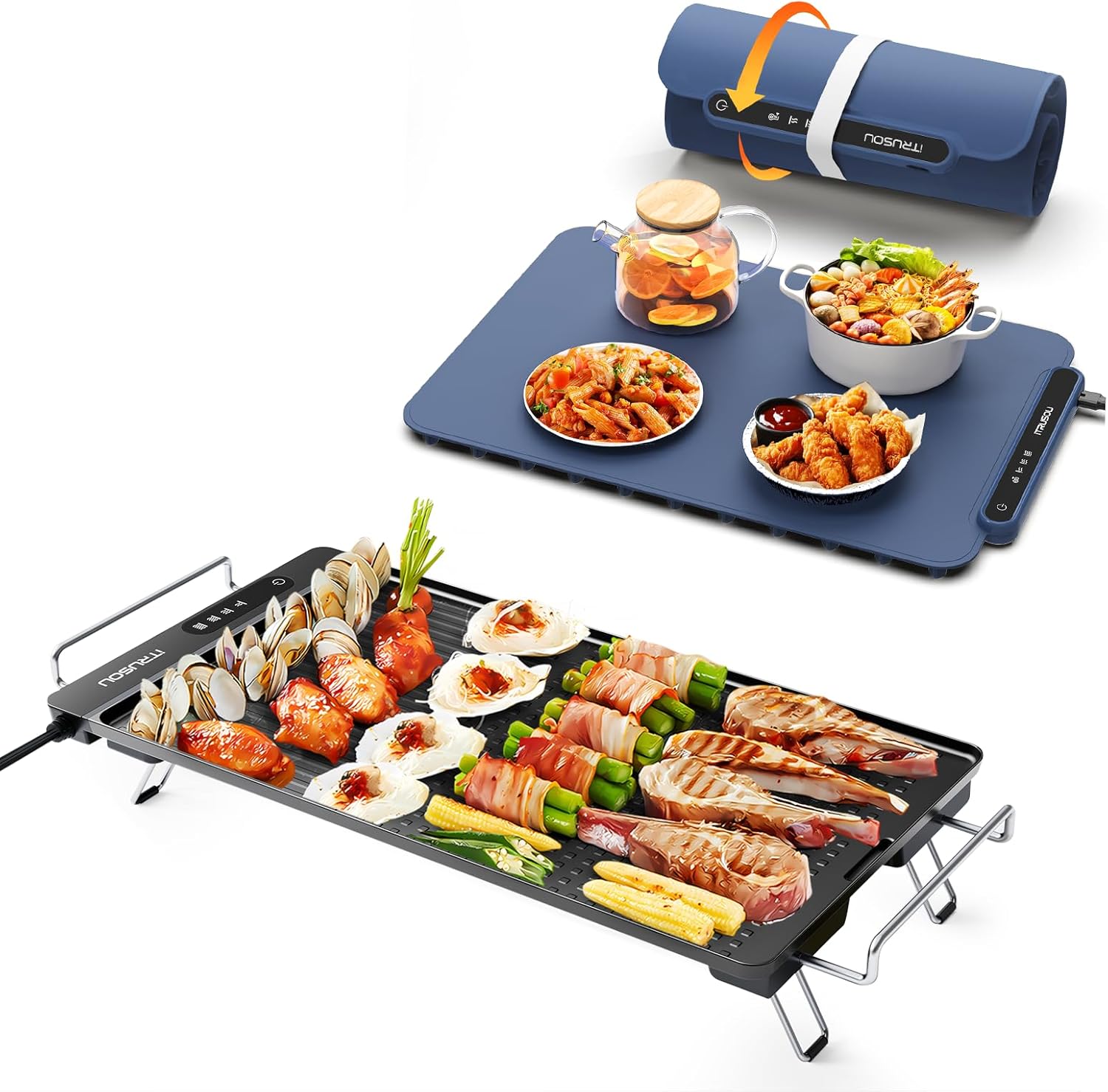 Electric Griddle with Removable Touch Panel, IPX9 Waterproof Electric Warming Tray Full Surface Heating to Keep Food Warm or Thawing