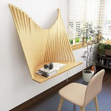 Wall Mounted Folding Table Drop Leaf Floating Desk Wooden Workbench for Small Spaces Foldable Desk Home Office Space Saving Compact Design