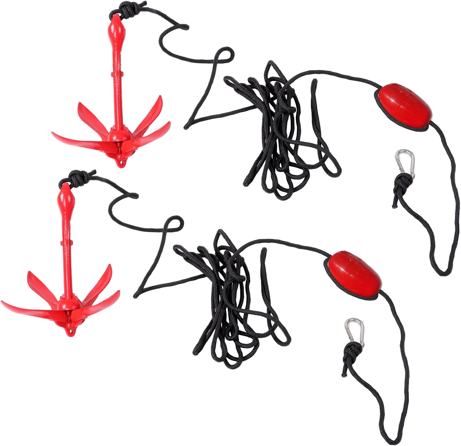 waltyotur 2 Pack 3.3lb Red Folding Grapnel Anchor for Small Boats Kayaks Canoe Paddle Boards