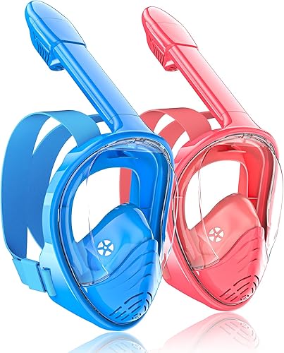QingSong Máscara de esnórquel para niños de cara completa, juego de esnórquel con soporte para cámara, vista panorámica de 180 grados, equipo de