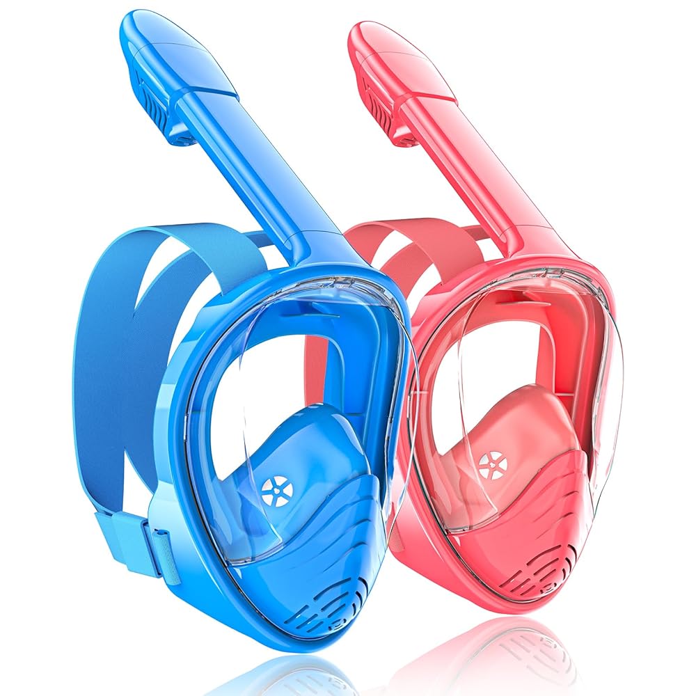 QingSong Kids Snorkel Mask Full Face, Snorkeling Set with Camera Mount, 180 Degree Panoramic View Snorkeling Gear Anti-Fog Anti-Leak
