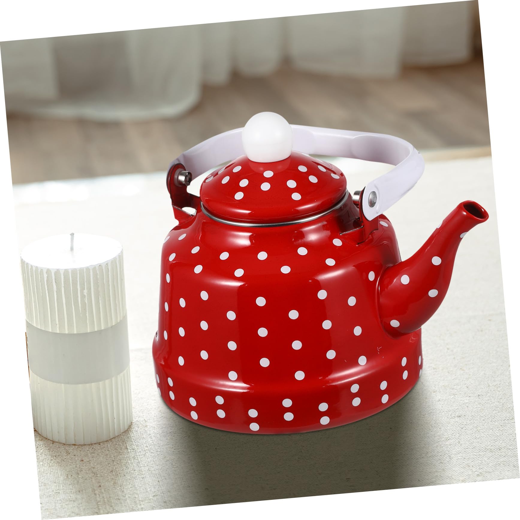 DOITOOL Tetera de Esmalte con Filtro para Infusiones Diseño Vintage Rojo con Puntos Resistente y Segura para Preparar Té Casa