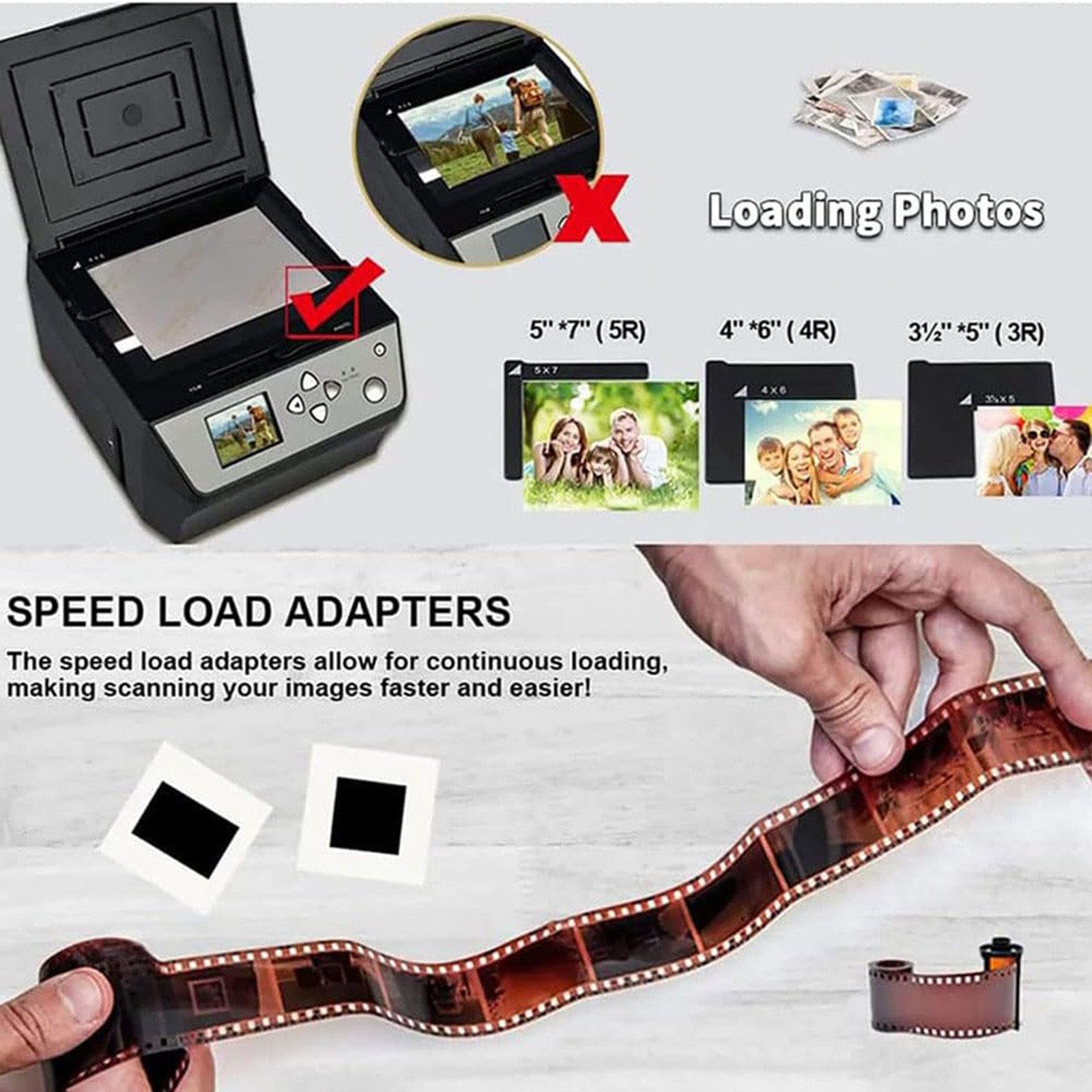 Scanner Fotografico Multifunzione per pellicole/Diapositive/Foto (Schermo LCD da 5"), conversione di pellicole 135 e 110/diapositive da 35 mm + Foto in File JPG digitali HD da 22 MP