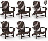 Vista 13 de GREENVINES Juego de 4 sillas Adirondack Plástico HDPE de grano de madera Silla de gran tamaño para hoguera Para todo tipo de clima Marrón