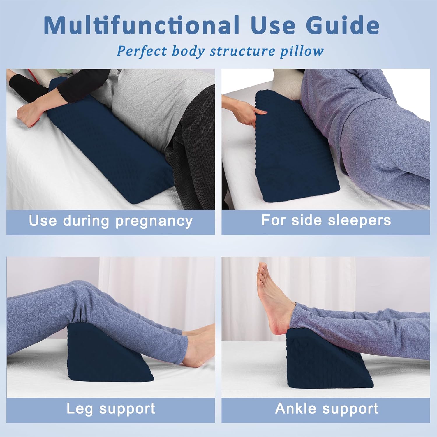 Wedge Pillow for Side Sleeping, Body Positioning Foam Wedge Pillow, Side Wedge Pillow for Sleeping Non-Slip Back Positioning Pillow for Bed Sore Wedge (Dark Blue)