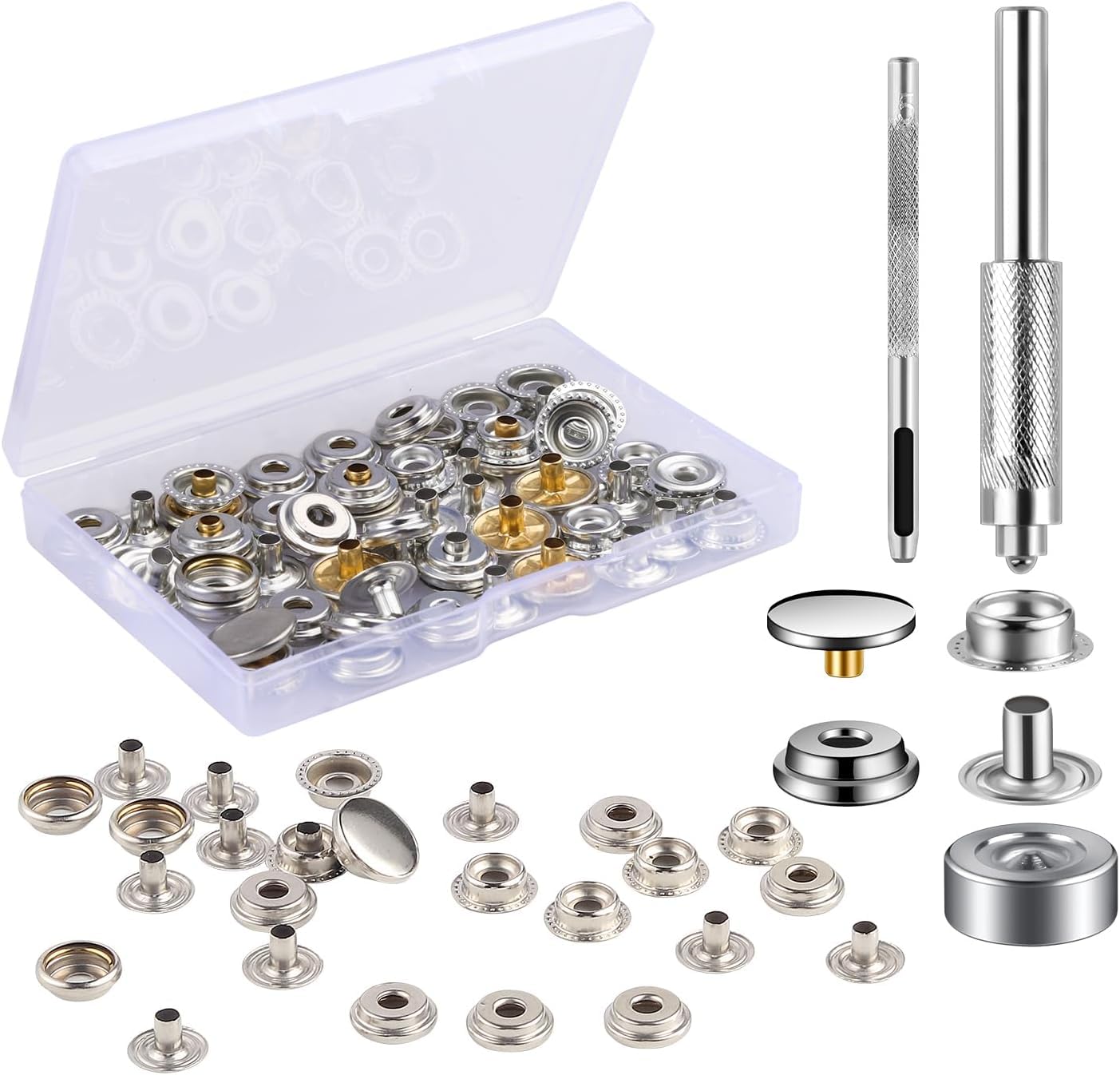 MSDADA Kit De 10 Sets Boutons Pression Métal Avec Outils - Bronze Pour Vêtements Et Cuir
