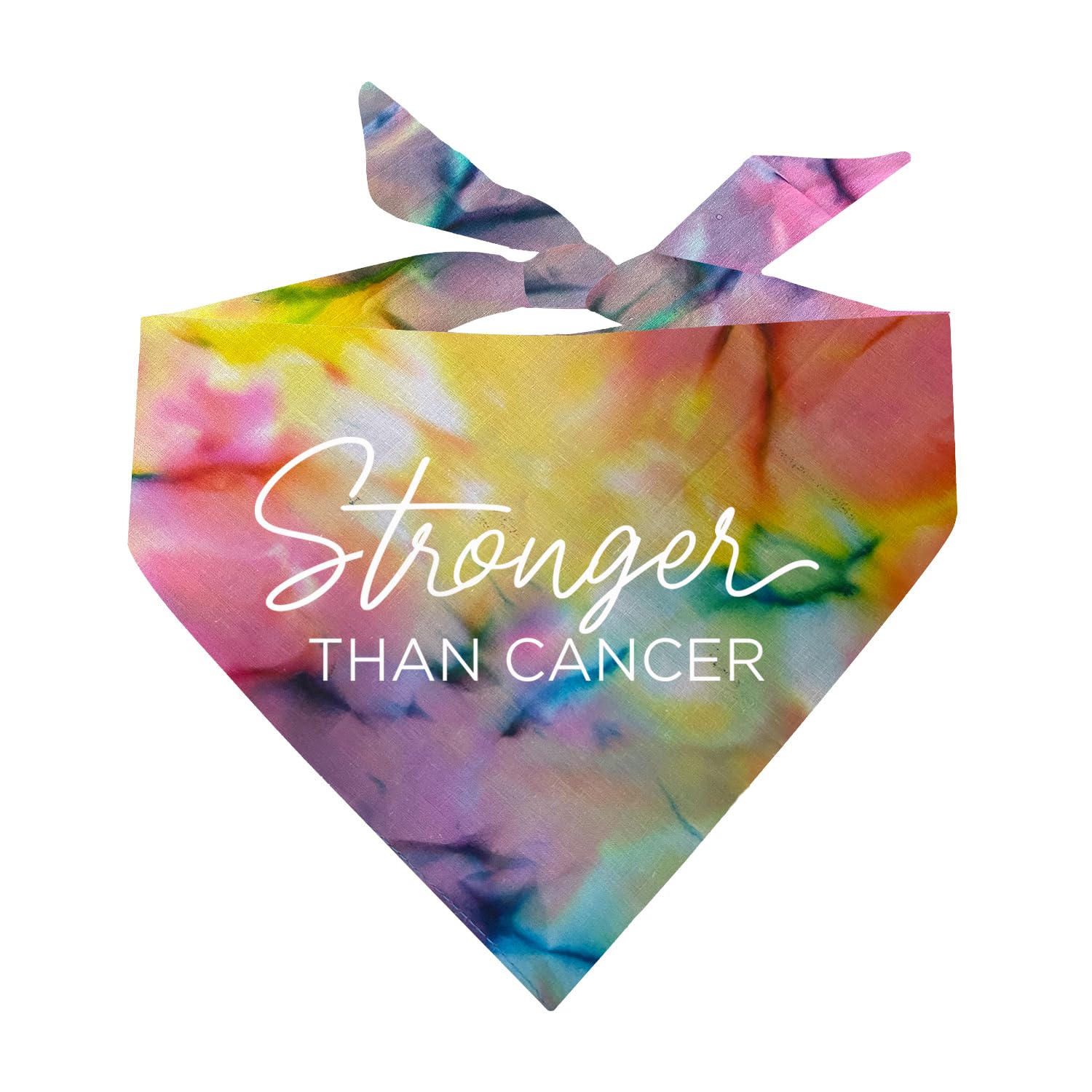 Stronger Than Cancer Dog Bandana | 100% Cotton | Made in USA | Gift for Cancer Fighters & Supporters | Cancer Awareness | Rainbow Scrunch One Size (1020)