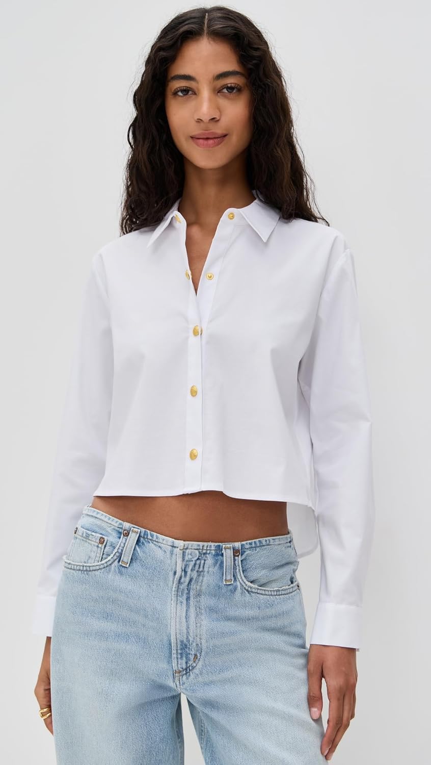 L'AGENCE Women's Cosette Crop High Low Shirt - Image 2
