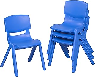 ECR4Kids 12in Plastic School Stack Chair, Classroom Furniture, Blue, 4-Pack