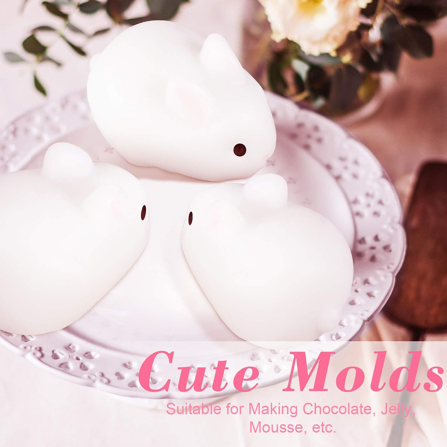 3 Pieces Easter Egg Shape and Bunny Cake Baking Mold DIY Chocolate Mold for Easter Handmade Soap Pastry Cake Dessert Decoration (Green, Pink, White)