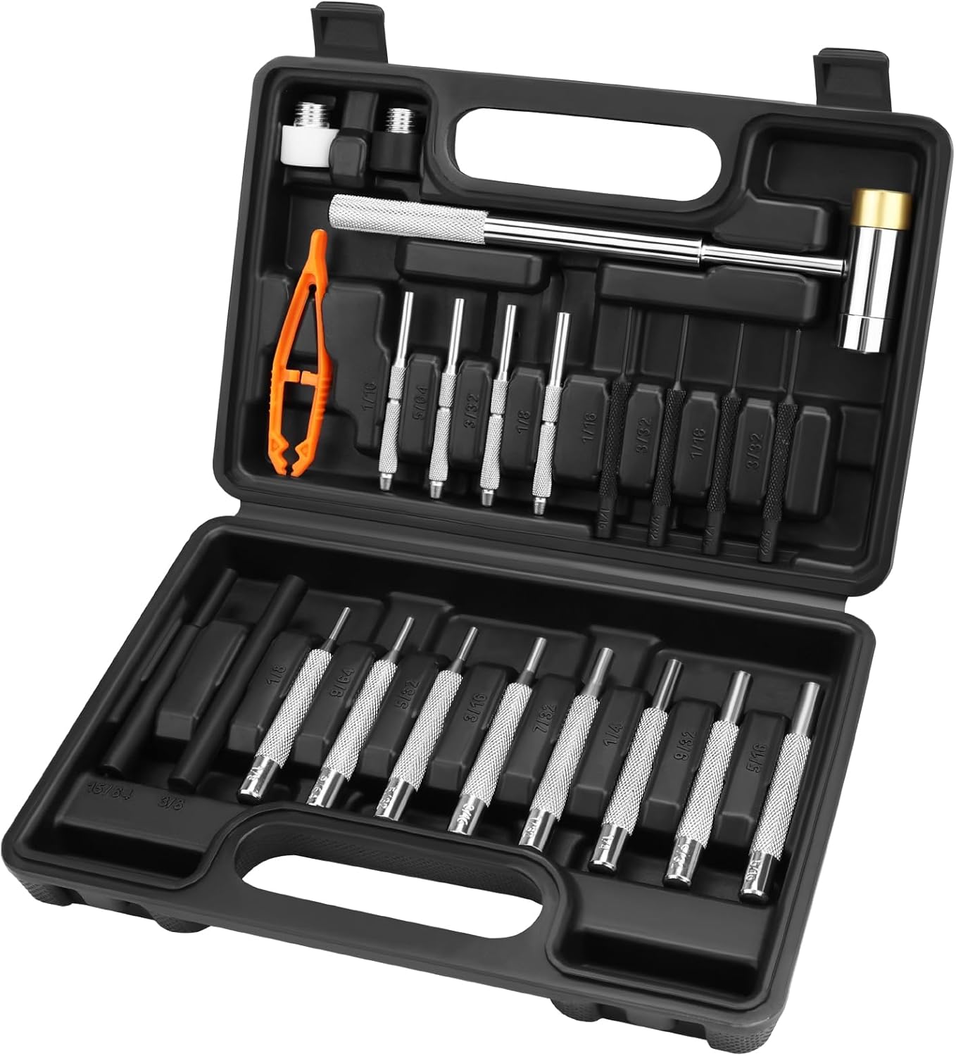 HORUSDY 22-Piece Punch and Hammer Set, Steel Roll Pin Punch Set with Interchangeable Hammer Heads, Durable Punch Tool Kit for Maintenance, with Storage Case