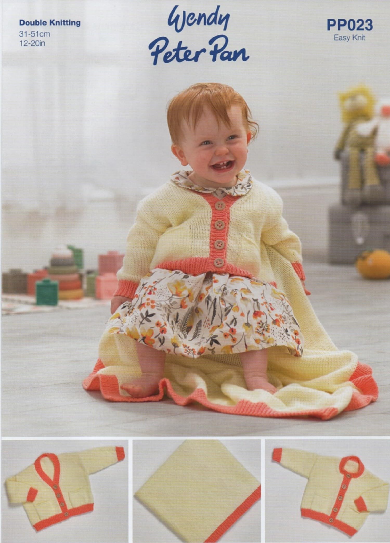 Double Knit Knitting Pattern Baby Cardigan & Blanket Wendy Peter Pan PP023