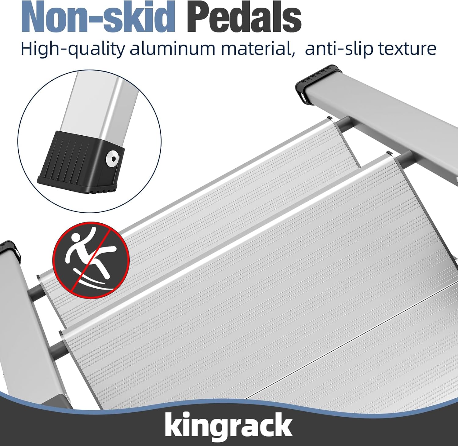 KINGRACK 2 Step Aluminum Step Ladders Foldable for Home, 330lb, Silver | Lightweight Aluminum Step Stool Foldable with Safe Grip, Non-Slip Handrails, Safety Lock, Heavy Duty 330LBS for Home, Kitchen