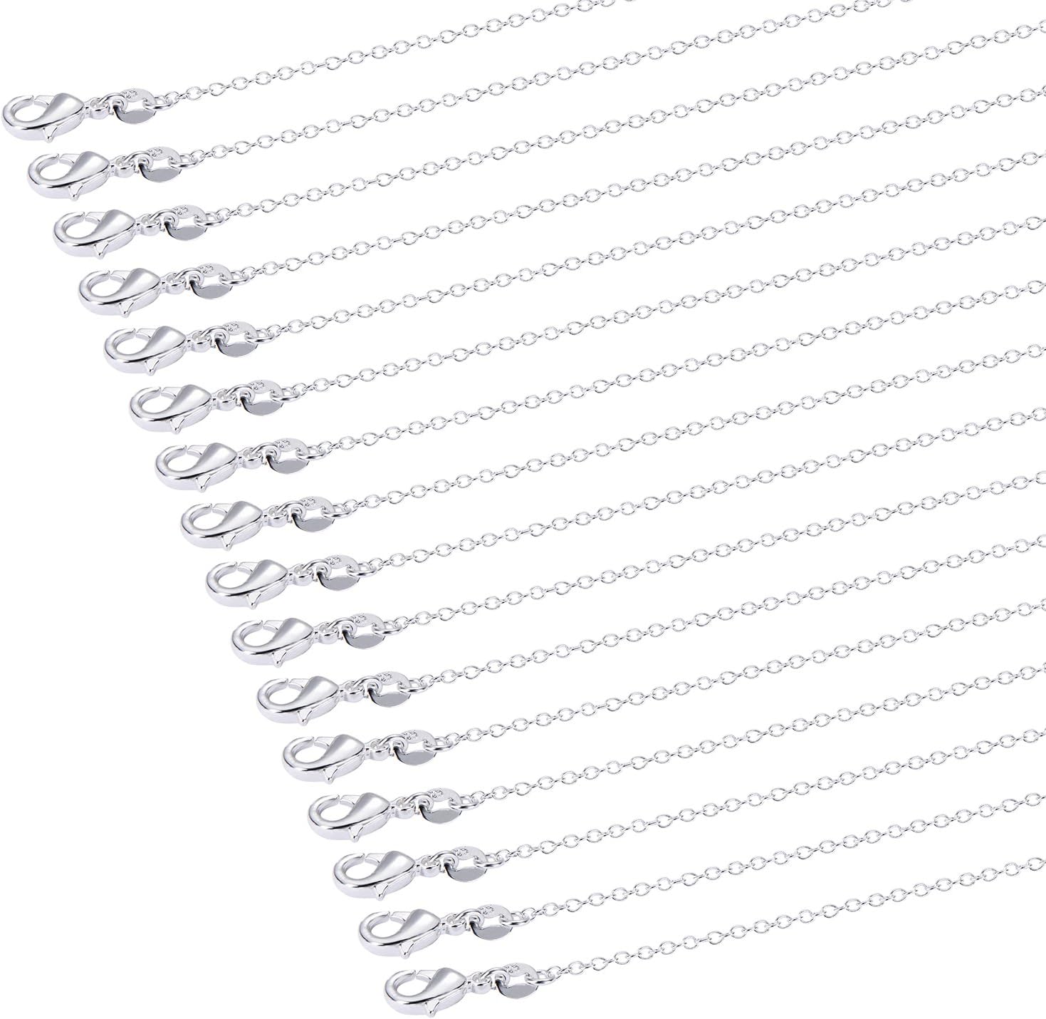 Outus 24 Pack Silver Plated Chain Necklace Link Cable Chain Charms with Lobster Clasp, 1.2 mm (24 Inches)