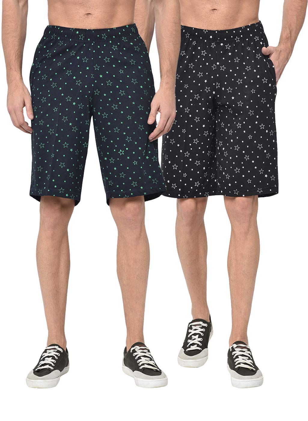 Cotton Blended Multi Lounge Shorts/Bermudas for Men (Pack of 2)-D12_PRT_1NVY_1BLK_0002-P-image-40