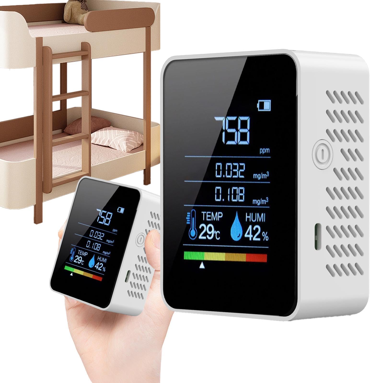 Indoor Air Quality Monitor, Air Quality Monitor, Air Quality Detector Monitor - Battery Air Quality Sensor, Real Air Tester, Temperature Measurement, PM, , TV