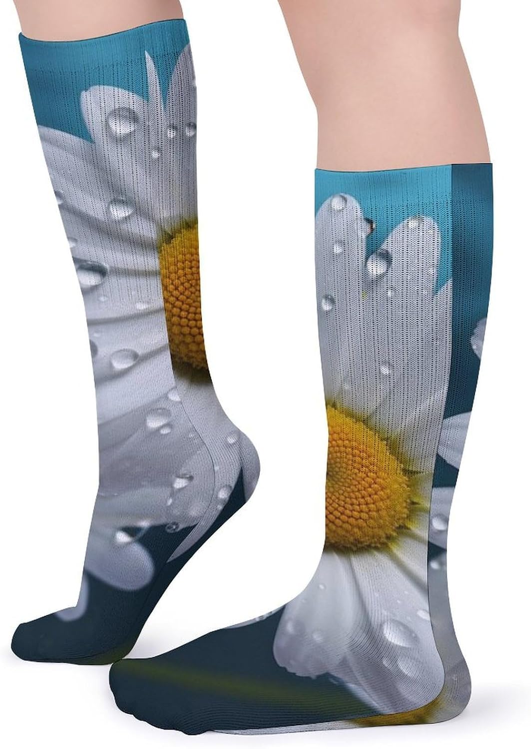 5-Pack Knee High Socks, 15.7 Inch Breathable Casual Socks Daisy Flowers Stockings for Men Women
