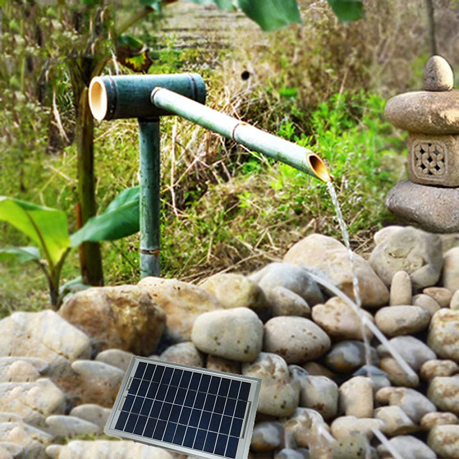 Fontana Solare, Fontana Solare per Il Bagno degli Uccelli, Fontane Esterne, Fontana di bambù, Cascata da Giardino, Beccuccio d'Acqua con Pompa (50 Cm)