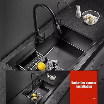 SaryEdge Pull Down Kitchen Soap Dispenser Stainless Steel 3 Hole Design Nano Home Dishwasher Sink Accessory Grey Black 50x45x20cm