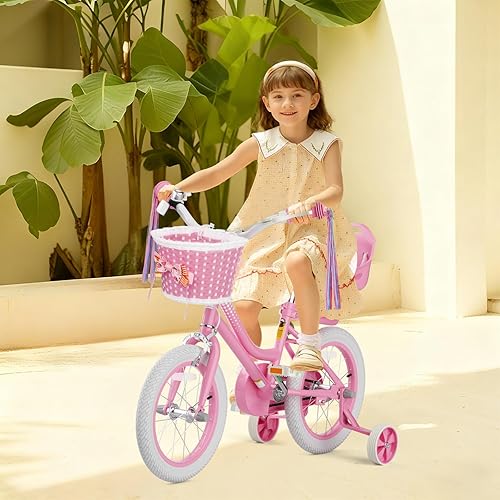 Miniatura 3 de XJD Bicicleta para niñas pequeñas y niños de 2 a 12 años, bicicleta para niños de 12, 14 y 16 pulgadas, con ruedas de entrenamiento y cesta