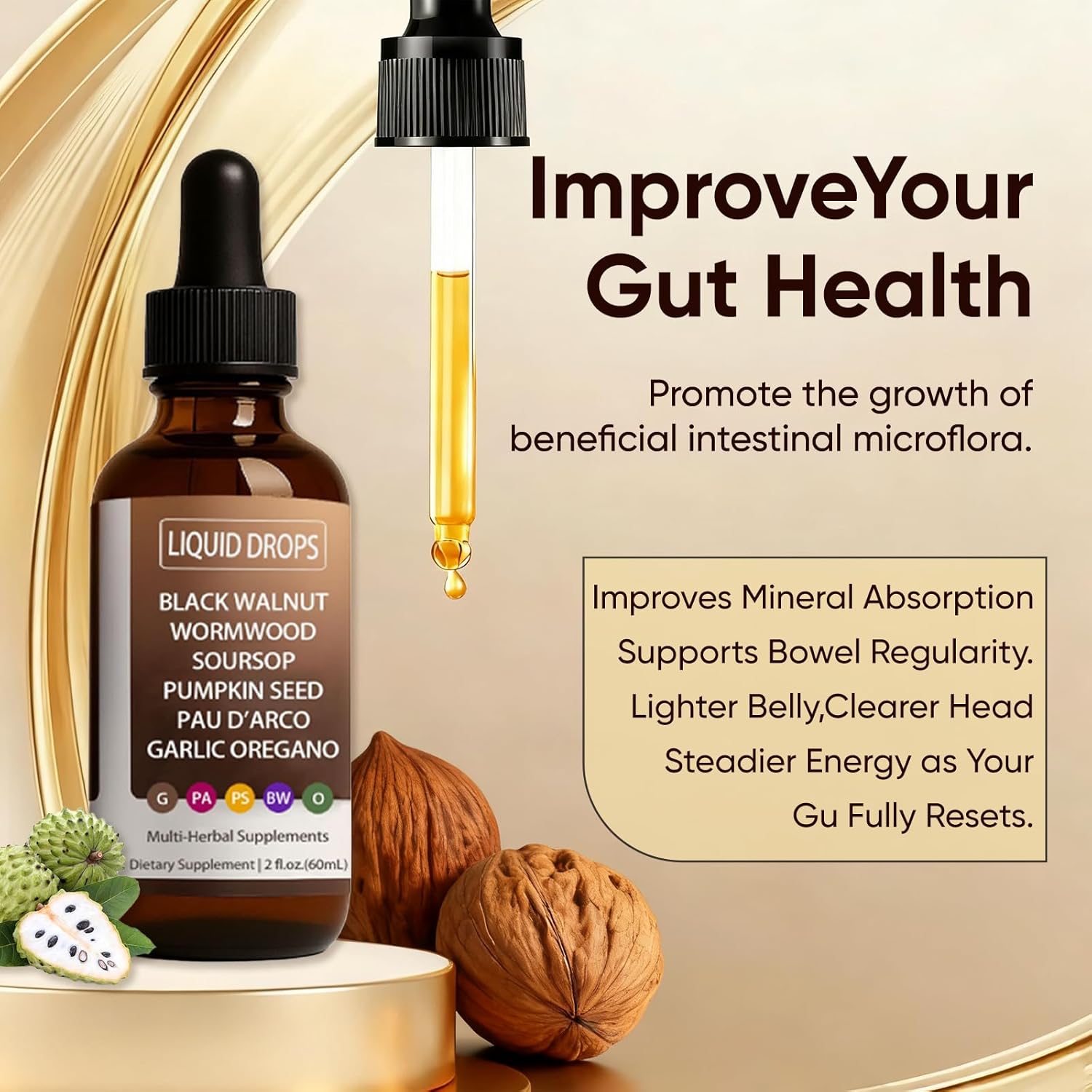 Vello Black Walnut Wormwood Gut Cleanse, Wormwood Black Walnut Clove Drops, Gentle Gut Cleanse & Health & Absorption, with Pumpkin Seed,PAU D'arco, Soursop (1)